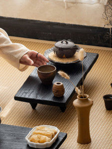 Zen Style Charcoal Burned Walnut Small Tea Tray