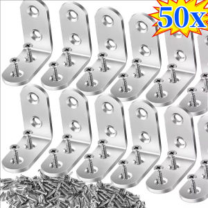 10/30/50Sets Stainless Steel L-shaped Brackets / Right Angle Brackets Fastener with Screws / Furniture Joint Shelf Support