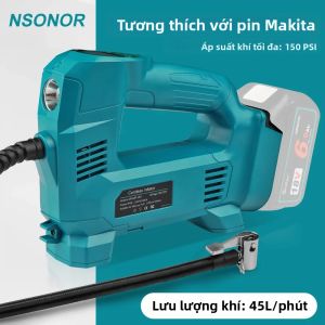 Máy Bơm Hơi Điện Không Dây Di Động Cho Lốp Ô Tô Xe Máy Xe Đạp - Có Đèn LED Tương Thích Với Pin Makita 18V