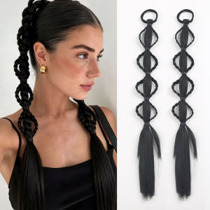 18-Inch Synthetic Bubble Braid Ponytail Extension with Elastic Band - Twist Hairpiece for Women Festival Rave Party