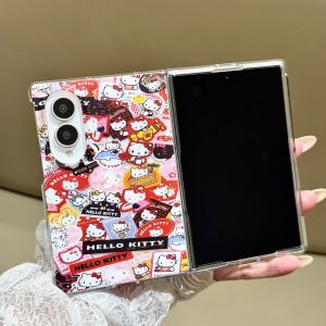 Sanrio | Kawaii Cartoon Full Screen Hello Kitty Fold Phone Case For Samsung Z Fold 8 Ultra ZFold 7 6 5 4 3 PC Shockproof Cover With Chain