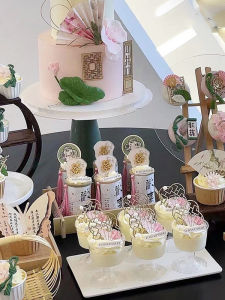 Chinese Style Wooden Dividers Wedding Decoration Pink Color Dessert Table Decorations Bamboo Cup Stickers Festive Accessories