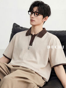 DUCHI | Breathable Linen Textured Bamboo Cotton Contrast Color Collar Short Sleeve Polo Shirt