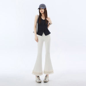 La Chapelle | Quần Jeans Xòe Cao Waist Elastic Thiết Kế Viền Ren Dài 9/10