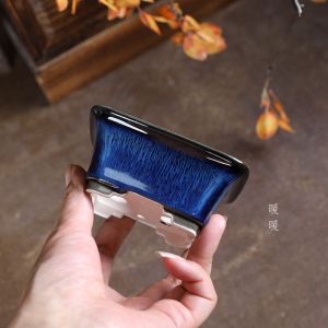 "Scoop Mouth High Rectangular" Warm Selection Miniature Glazed Basin Ceramic Xingyu Micro Bonsai Green Plant High Temperature Color