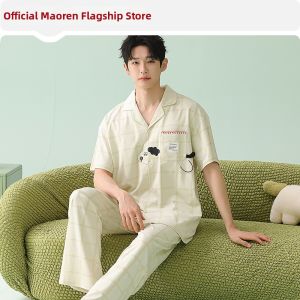 MiiOW | Summer Cotton Short Sleeve Long Pants Thin Large Size Casual Pajama Set