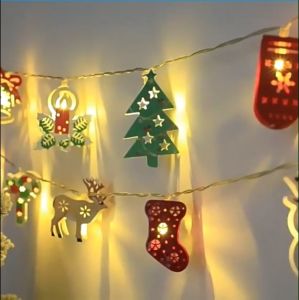 Happy Time Christmas Lights Decorations Set String Light Lantern Snowflake Star Santa Claus LED Strip Lighting Indoor Party Needs Fairy Lights Home Decor Xmass Lights Curtain Style