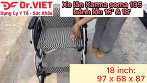 Xe lăn Karma Soma 105 – Phiên bản bánh lớn 16” & 18” – Trắng caro