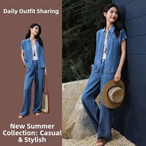LIANGYILAILIN | Casual Tencel Comfortable Slim Shaping Shirt and Pants Set