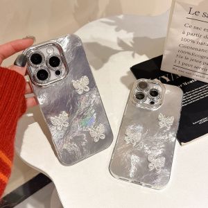 【New】Self-contained Diamond Lens Film 3D Butterfly Pattern IMD Phone Case with Bracelet For iPhone 11 12 13 14 15 16 Serie
