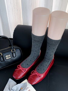 Polka Dot Mid-Calf Socks Womens Spring Autumn Pure Color Versatile Deep Grey Chunky Socks Korean Style Simple College Style