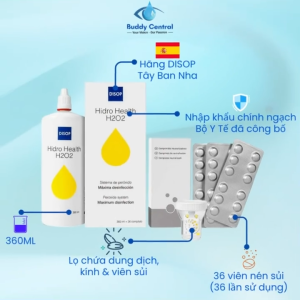 (Date 06.2027) Dung dịch khử trùng và diệt khuẩn lens Disop Hidro Health H2O2 360ml - Buddy Central