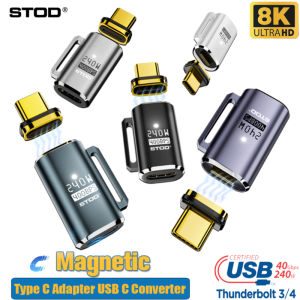 STOD Type C Adapter Magnetic Charger USB C Fast Charging Android Phone Cable Converter OTG Female to Male Connector USBC Extension Adaptor Magnet Plug Thunderbolt 3 4 Extender 240W 5A PD Data Earphone Audio Headset Video 4K 8K for Laptops Monitor Macbook