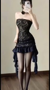 CR_ Váy dự tiệc Wedding Dress đầm đi tiệc slay đầm cup ngực Ren tua rua kèm hoa cổ có quần bảo hộ