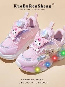 KUOBURENSHENG | Non-slip Breathable Rotatable Princess Waterproof Glowing Girls Athletic Shoes