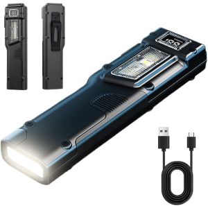 EDC Tactical Rechargeable FlashlightDual-Switches LED Flashlight with Digital Display8 Modes  Campingand Emergency Use