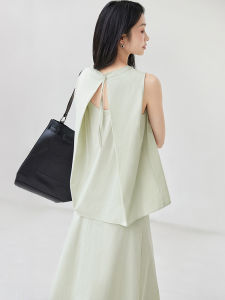 Backless Hollow out Shirt Skirt Set Womens Sleeveless Top Half Length Skirt Two Piece Set Summer New Style Cotton Blend Fabric