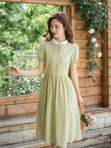 Artistic Pure Cotton Embroidered Shirt Dress Womens Summer New Design Waist-Cinching Slimming A-Line Skirt Dress