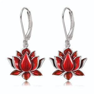 Huitan Elegant Women Drop Earrings Blue Lotus Shaped Fresh Style Party Daily Wedding Accessories Fashion Delicate Jewelry Gift