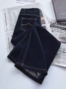 MANMI | Quần Jeans Đùi Cao Dáng Thẳng Màu Xanh Tím Than Giảm Cân