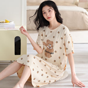 Miiow | Pure Cotton Sleep Dress With Chest Pad Womens Summer Thin Cartoon Cute Pregnant Women Can Wear Outdoors Home Clothes Dress