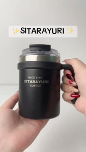 SITARAYURI แก้วน้ำหูจับ เปิดดื่มได้ 2 ฝั่ง เก็บอุณหภูมิได้ทั้งร้อนและเย็น สแตนเลส 304 เกรดอาหาร ขนาด 500ml