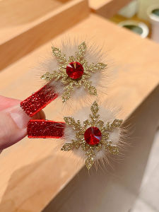 Kẹp Tóc Pha Lê Màu Đỏ Cho Bé Gái Kẹp Tóc Cầu Bông Princess Snowflake Happy New Year Sparkling Celebration Frozen Elsa Ball