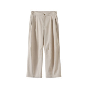 Buttbill Mens Vintage Linen Cotton Wide Leg Nine-Tenths Length Casual Pants Comfortable Breathable Summer Trousers