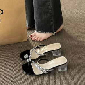 French Crystal Heel Sandals Womens Outdoor Wear Summer New Beautiful Silver Tone Cover Toe High Heel Sandals Commute Style