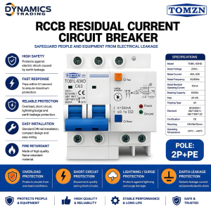 TOMZN RCCB Residual Current Circuit Breaker 2P w/ Ground | Lightning/Surged & Earth Leak Protection