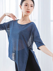 Loose Fit Sporty Mesh Cover up Top Women Quick Dry Thin Yoga Practice Uniform See through Side Slit Fitness Long Sleeve T Shirt