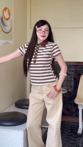 เสื้อเชิ้ตคอปก โปโลแขนสั้นผ้ายืดลายริ้วเนื้อผ้าหนาเกรดพรีเมียม ดีเทลงานปัก ผ้าใส่สบายมากก Cookie Bear