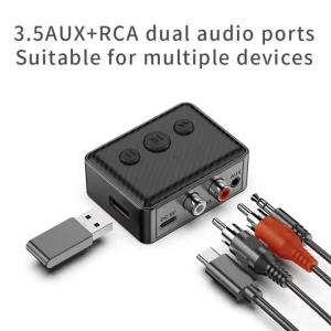 Kebidumei | KEBIDUMEI Bluetooth 5.4 Audio Receiver Adapter Wireless Stereo Music 3.5mm AUX RCA Support U-Disk Playback For Desktop Speaker