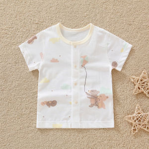 เสื้อแขนสั้นเด็กทารกเสื้อคาร์ดิแกนแขนสั้นผ้าฝ้ายแท้แบบบางสำหรับทารกเสื้อผ้าสำหรับเด็กแรกเกิดไม่มีกระดูกเสื้อยืดผ้าฝ้ายแท้สำหรับฤดูร้อน