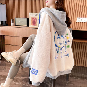 เสื้อสเวตเตอร์คอวีบุขนแกะปักลายสไตล์เกาหลีไซส์ใหญ่ แขนยาว ทรงหลวม ฤดูใบไม้ร่วง 2022 เสื้อคลุมกันหนาวแบบสวมหัว