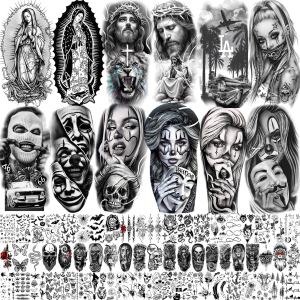 73 Sheets Halloween Chicano Temporary Tattoos Mexico Guadalupe Fake Tattoo Sticker Religion Chicana Robber Joker Tatoos Jesus