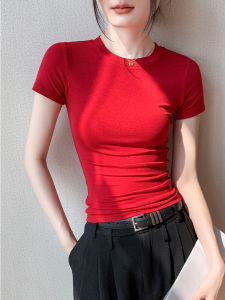 GEBEISHANG | Red Round Neck T-Shirt Slimming Breathable Summer Womens