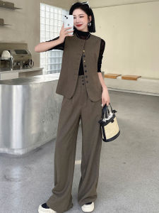 Stylish Autumn Outfit Three-Piece Set High-End Feeling Vest Wide Leg Pants Ensemble for Women 25-35 Years Old 2025 New Fall Collection