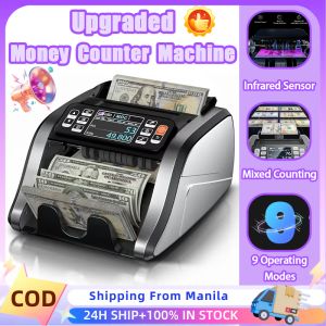 Money Counter Machine With LED Display And Detector Fake Money Detector Banknote Bill Counter With UV/MG Money Bill Counter Total Value Mix Counting Machine Value Money Counting Machine For Banks Supermarket Store Ph