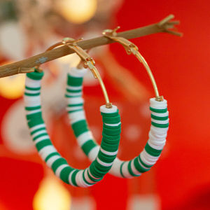 IngeSight.Z Cây Giáng Sinh Người Tuyết Đôi Khuyên Tai Vòng Nữ Nhiều Màu Sắc Đất Sét Polymer Tròn Thời Trang Món Quà Trang Sức