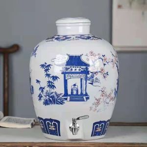 Chum Sứ Đựng Rượu Kín Mầu Xanh và Trắng 50kg
