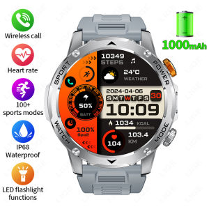 LIGE | LIGE Smart Watch Men 1000mAh Battery 1.7inch AMOLED HD Display Heart Rate Outdoor Flashlight Bluetooth Call Health Smartwatch
