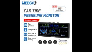 MeeGoo 5.7 Inches Automotive Pressure Monitoring Tire Solar Pressure Monitoring USB Solar Tire Pressure Alarm Monitoring System 4 External Sensors Digital LCD Display Tire Pressure Monitor