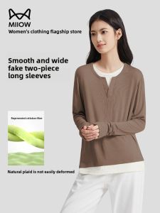 miiow | Slim Fit Knitted Long Sleeve Round Neck Base Shirt For Women Color Block Design Casual Wear Daily Style MiiOW Cat Person Brand