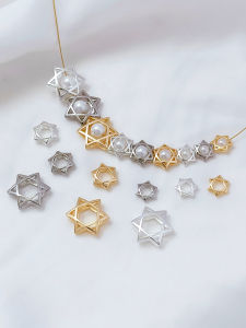 Strong Color Retention 14K Copper Bag Gold Six-Pointed Star Set Bead Ring Cut Out Scattered Beads Bead Ring Handmade DIY Bracelet Jewelry Accessories