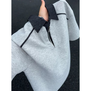 Half-Zip Contrast Color Patchwork T-Shirt