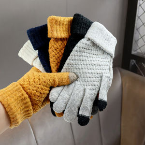 Couple Gloves for Women in Winter Thickened and Fleece-Lined for Warmth and Cold Protection Cute Mens Winter Cycling Korean-Style Five-Finger Touchscreen Gloves