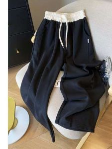 High Waist Wide Leg Casual Pants Womens Spring Autumn plus Size Color Block Drawstring Loose Fitting Slimming Trousers