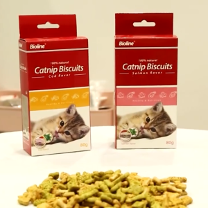 Bioline Catnip Biscuits 100% Natural Cat Treats 80g (Salmon /CodFlavor)