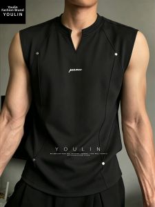 YOULIN | Rivets V-Neck Vest for Men Sport
